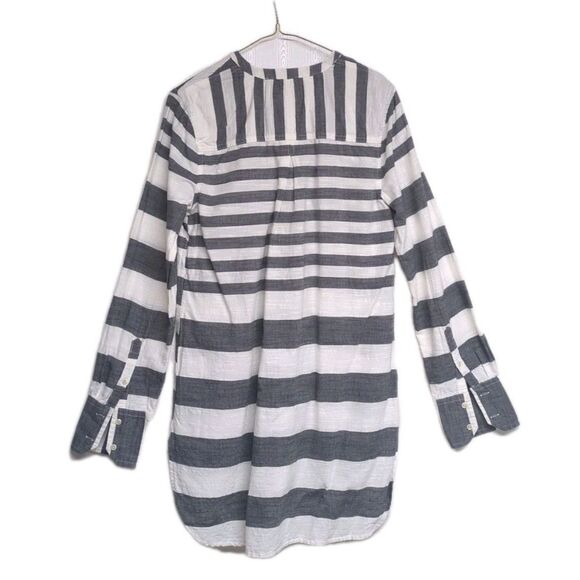 Merona Tunic Top Women Medium Stripes Nautical V-Neck Collarless Navy Cream M - Picture 2 of 11